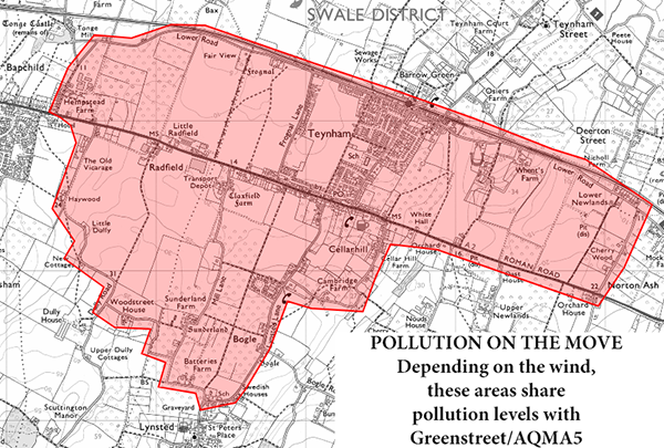 Map indicating areas where pollution levels can be the same as AQMA5
